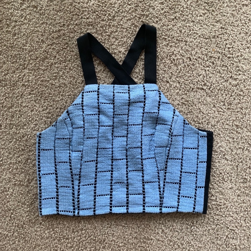 Tibi Blue Raffia Patchwork Crop Top - image 5